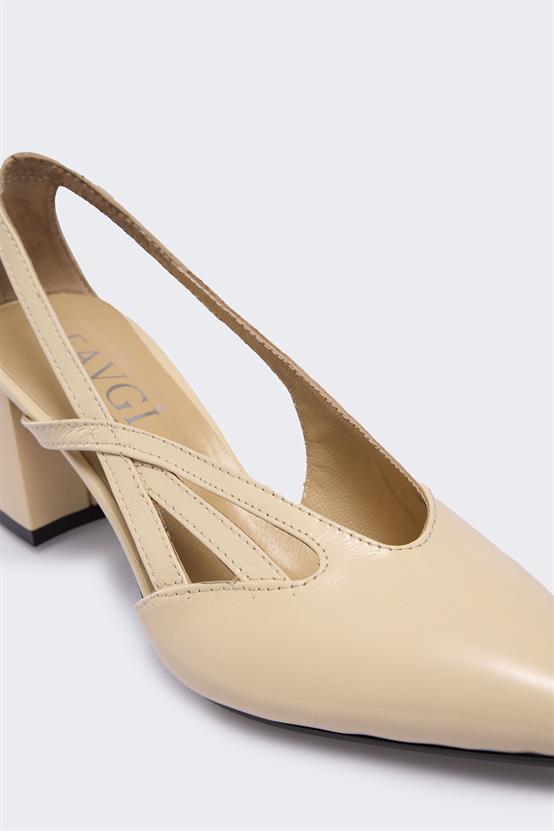 Aiginne Bej Kırışık Rugan Kadın Topuklu Ayakkabı