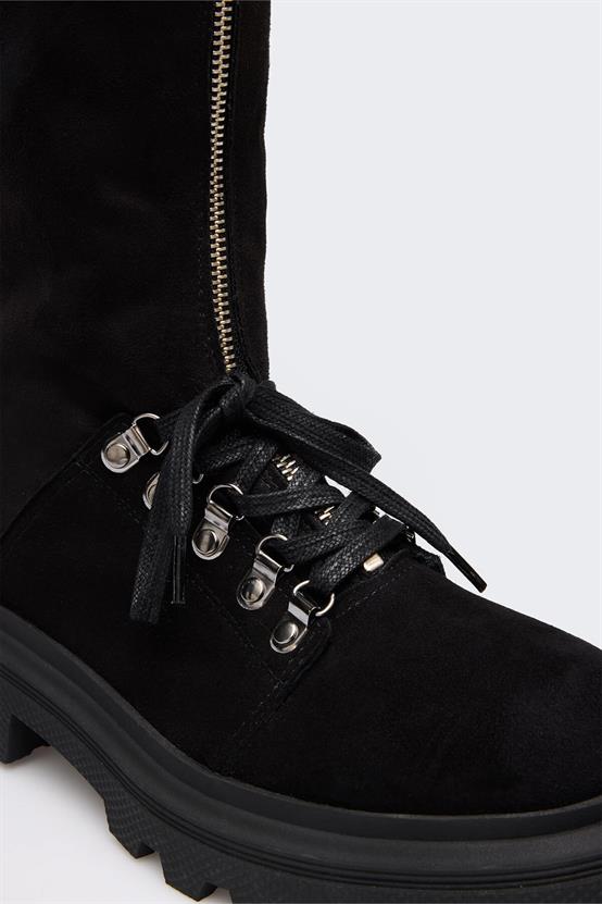 Ala Siyah Süet Siyah Streç Kadın Çizme