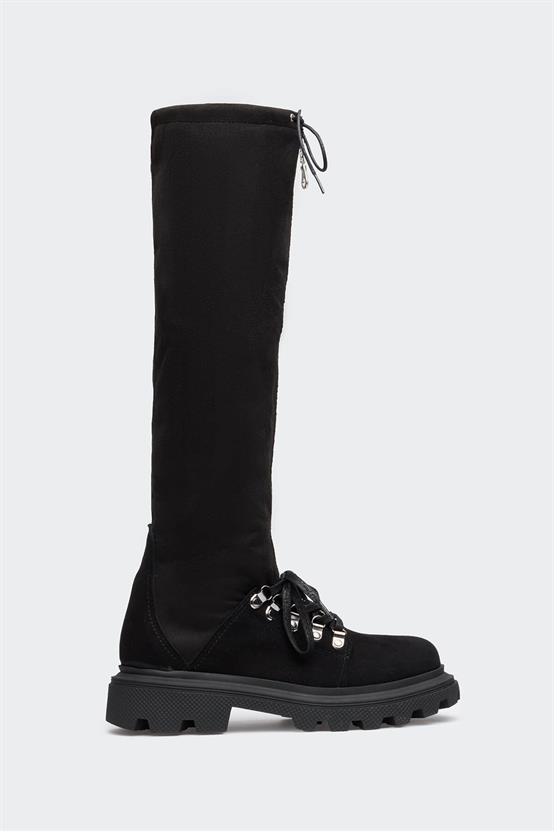 Ala Siyah Süet Siyah Streç Kadın Çizme