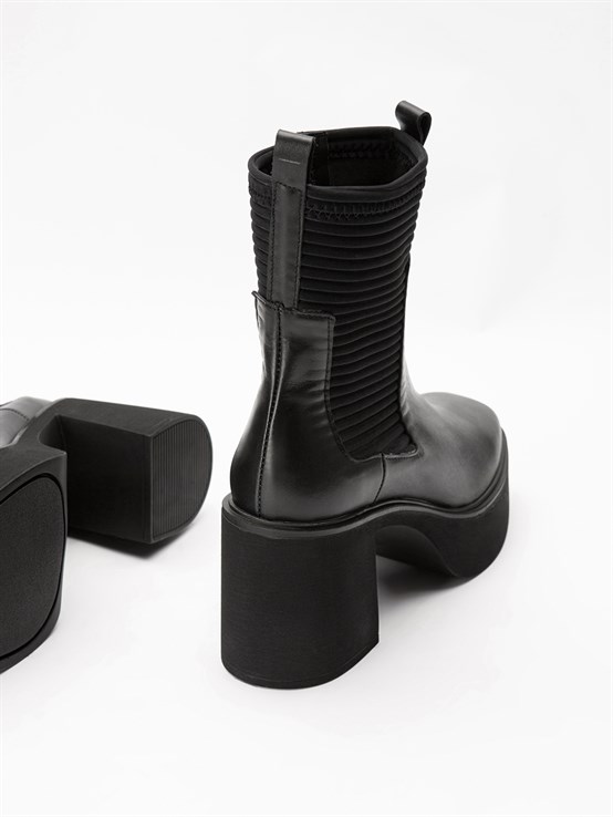 Alice Siyah Deri Siyah Streç Bot