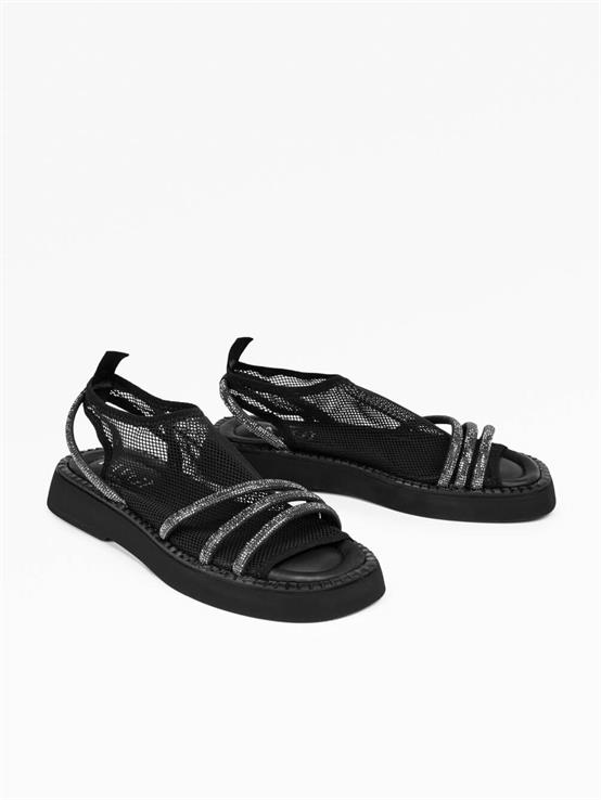 Alla Siyah Deri Siyah File Kadın Sandalet