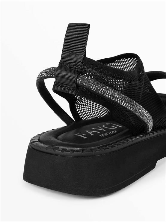 Alla Siyah Deri Siyah File Kadın Sandalet