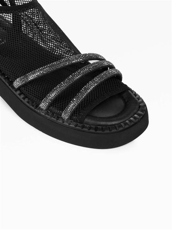 Alla Siyah Deri Siyah File Kadın Sandalet