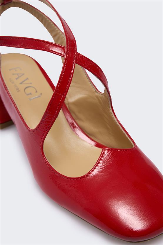 Amanne Kırmızı Kırışık Rugan Kadın Topuklu Ayakkabı