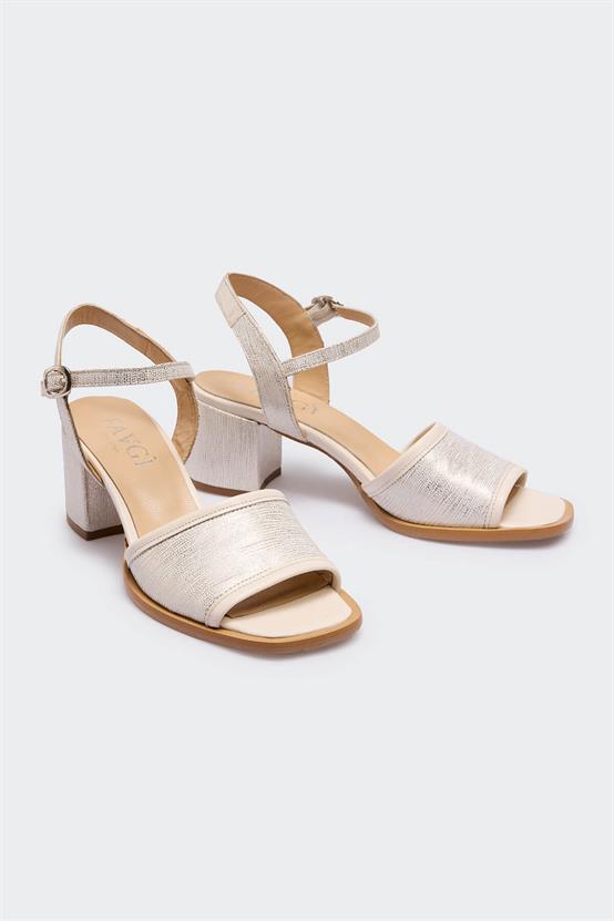 Amy Bej Deri Kadın Topuklu Sandalet
