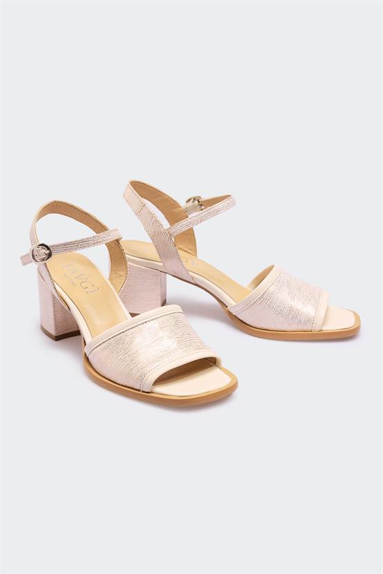 Amy Bej Deri Soft Pembe Deri Kadın Topuklu Sandalet