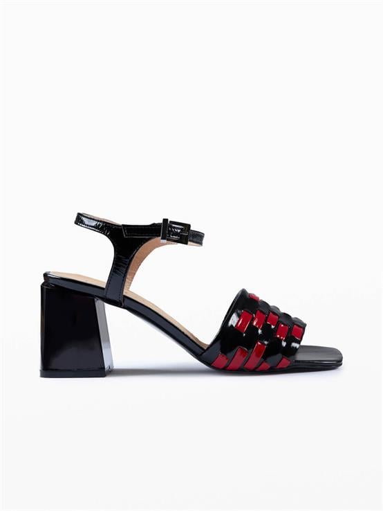 Benma Siyah Kırışık Rugan Kadın Topuklu Sandalet