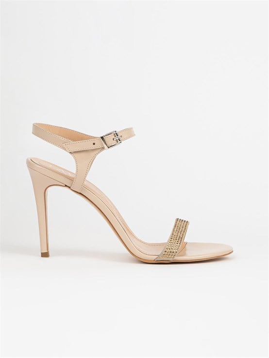 Campton Bej Rugan Taşlı Kadın Topuklu Sandalet 