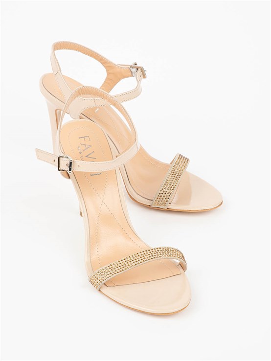 Campton Bej Rugan Taşlı Kadın Topuklu Sandalet 