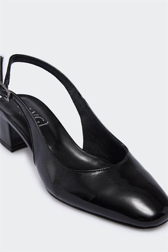 Coenil Siyah Kırışık Rugan Kadın Topuklu Ayakkabı