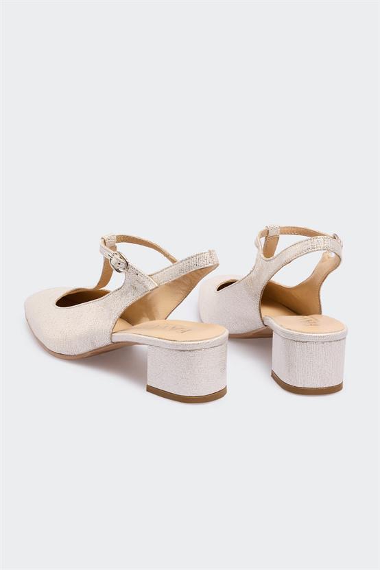 Conla Dore Beyaz Deri Kadın Topuklu Ayakkabı