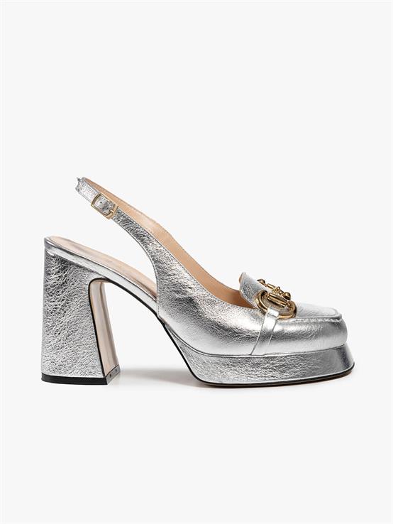 Delina Gümüş Deri Kadın Topuklu Ayakkabı