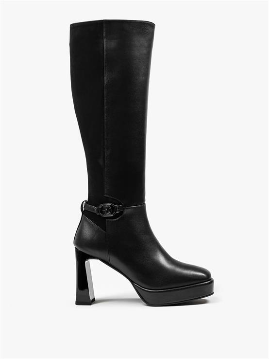 Dellin Siyah Deri Siyah Süet Kadın Topuklu Çizme