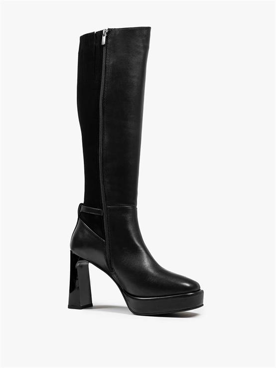 Dellin Siyah Deri Siyah Süet Kadın Topuklu Çizme
