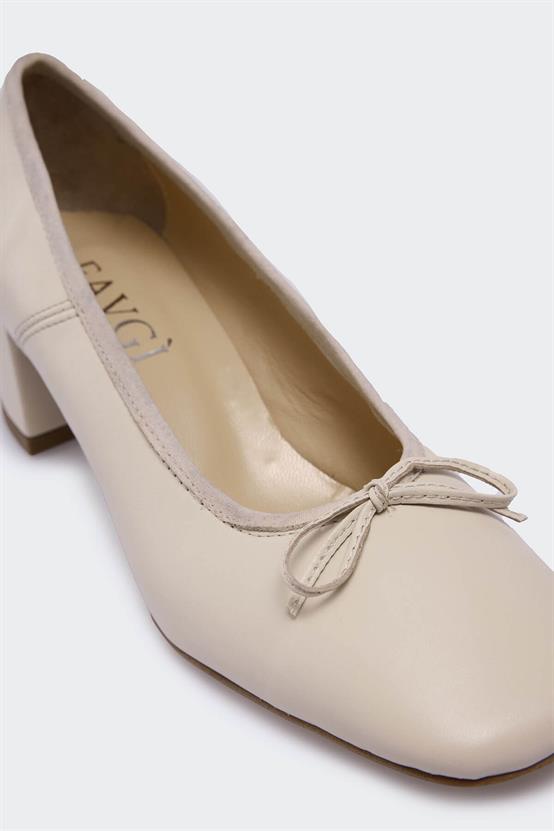 Dels Bej Deri Kadın Topuklu Ayakkabı