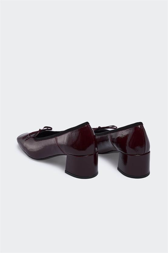 Dels Bordo Kırışık Rugan Kadın Topuklu Ayakkabı