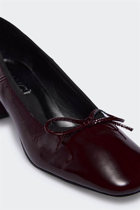 Dels Bordo Kırışık Rugan Kadın Topuklu Ayakkabı