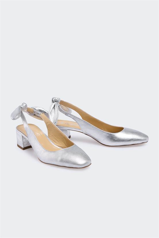 Depp Lame Deri Kadın Topuklu Ayakkabı