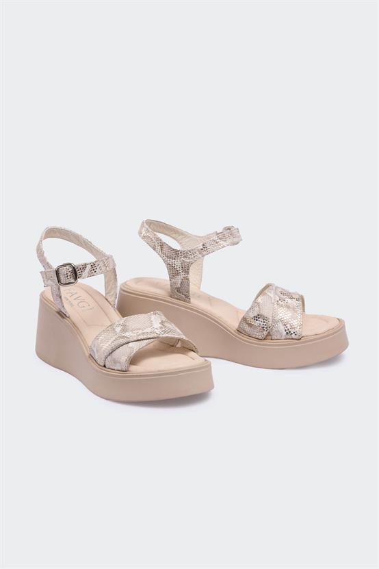 Domei Bej Simli Deri Kadın Sandalet