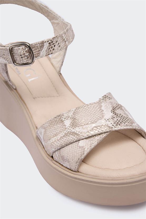 Domei Bej Simli Deri Kadın Sandalet