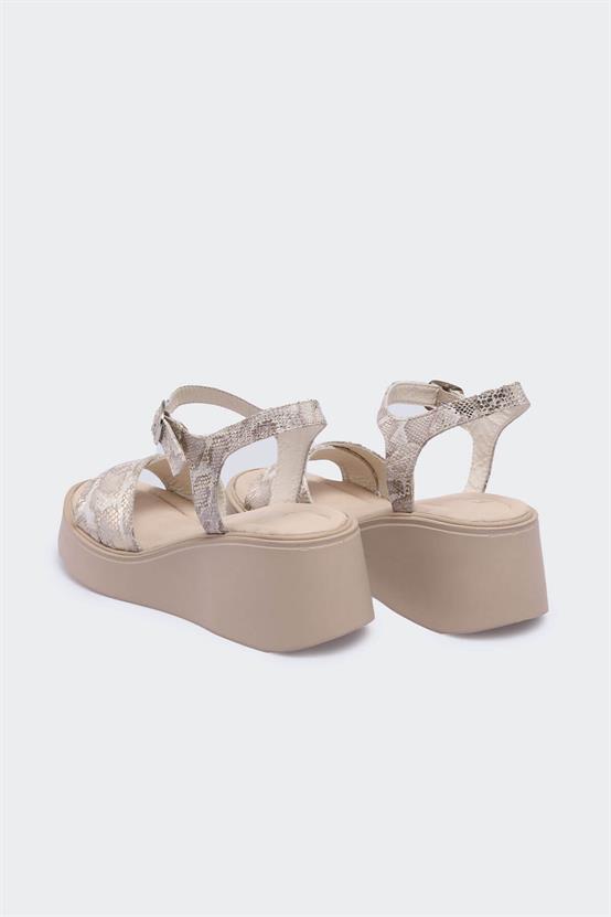 Domei Bej Simli Deri Kadın Sandalet