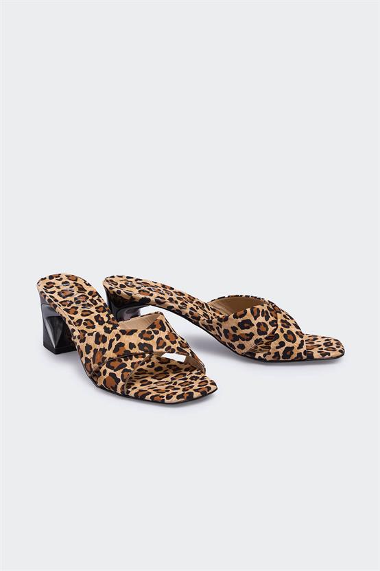 Doriena Leopar Deri Kadın Terlik