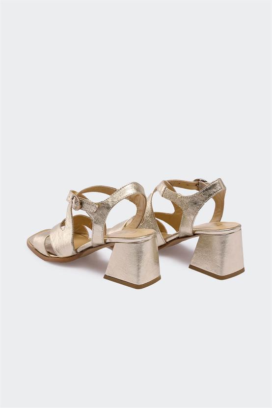 Dusoire Dore Deri Kadın Topuklu Sandalet