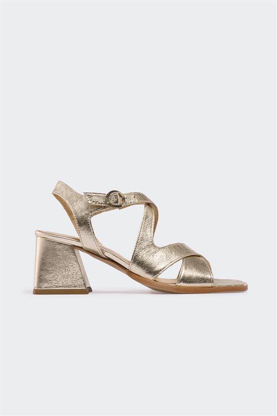 Dusoire Dore Deri Kadın Topuklu Sandalet