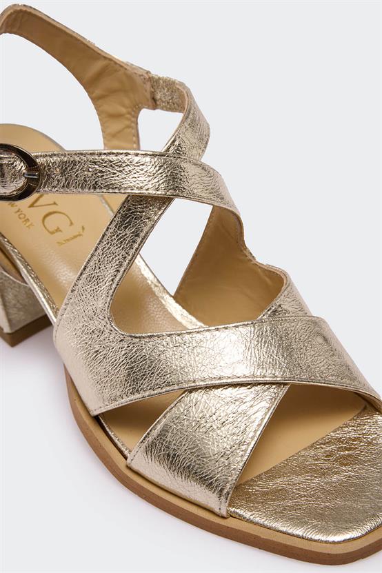 Dusoire Dore Deri Kadın Topuklu Sandalet