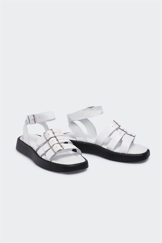 Edio Beyaz Deri Kadın Sandalet