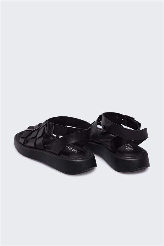 Edio Siyah Deri Kadın Sandalet