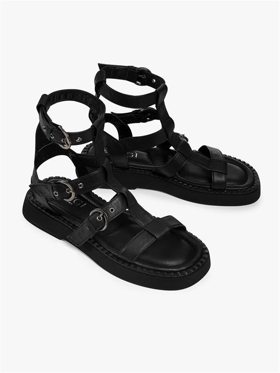 Eskare Siyah Deri Kadın Sandalet