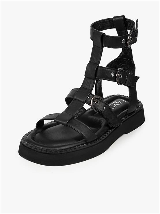 Eskare Siyah Deri Kadın Sandalet