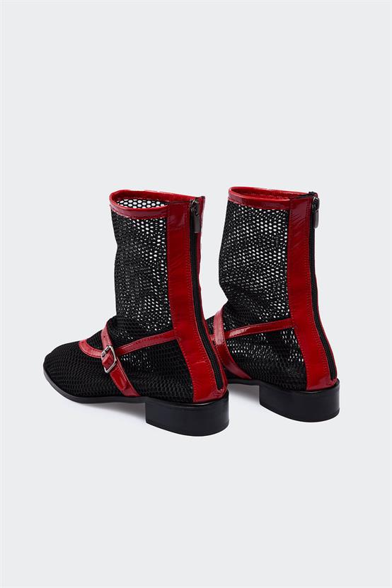 Espo Siyah File Kırmızı Rugan Kadın Yazlık Ayakkabı