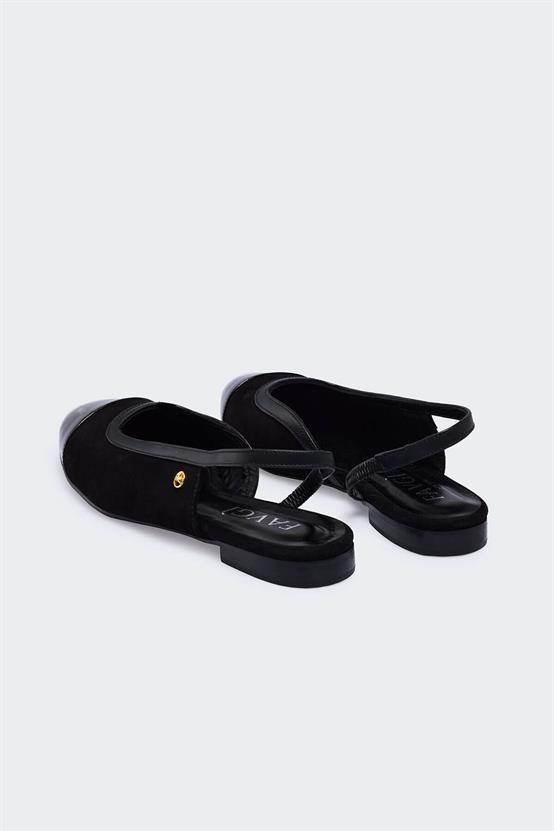 Favgi 2900 Siyah Rugan Siyah Süet Kadın Babet