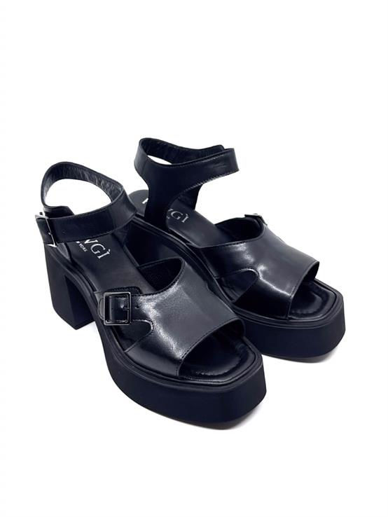 Favgi 352 Siyah Deri Kadın Sandalet