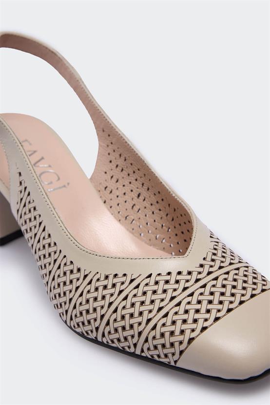 Feddoi Bej Deri Kadın Topuklu Ayakkabı