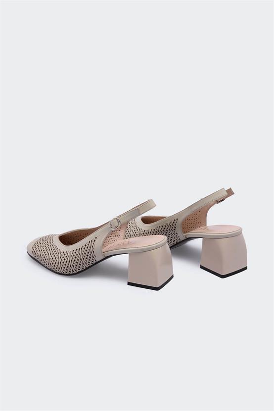 Feddoi Bej Deri Kadın Topuklu Ayakkabı