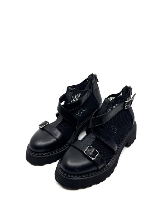 Ficio Siyah Deri Siyah File Kadın Yazlık Bot