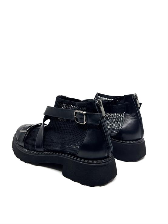 Ficio Siyah Deri Siyah File Kadın Yazlık Bot