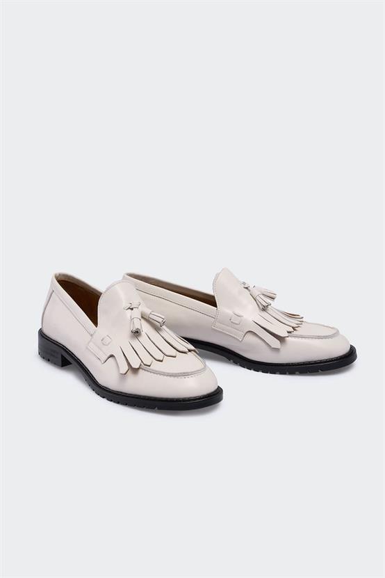 Frank Beyaz Deri Kadın Loafer