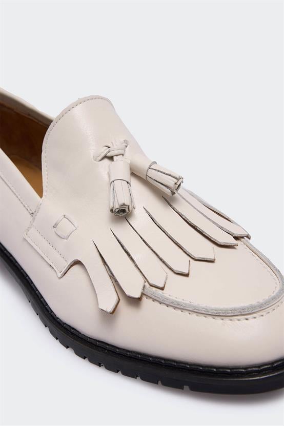 Frank Beyaz Deri Kadın Loafer