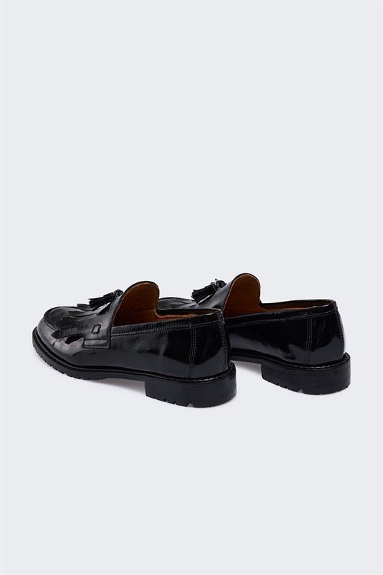 Frank Siyah Kırışık Rugan Kadın Loafer