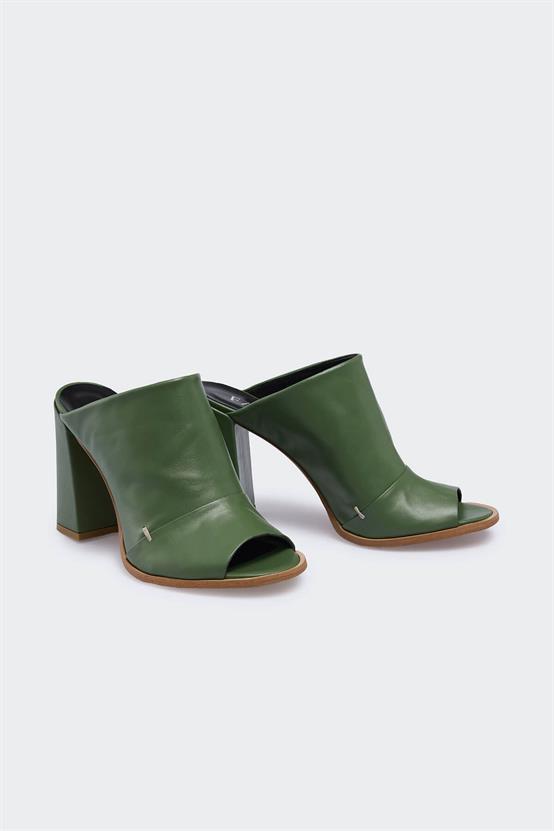 Funea Olive Deri Kadın Terlik