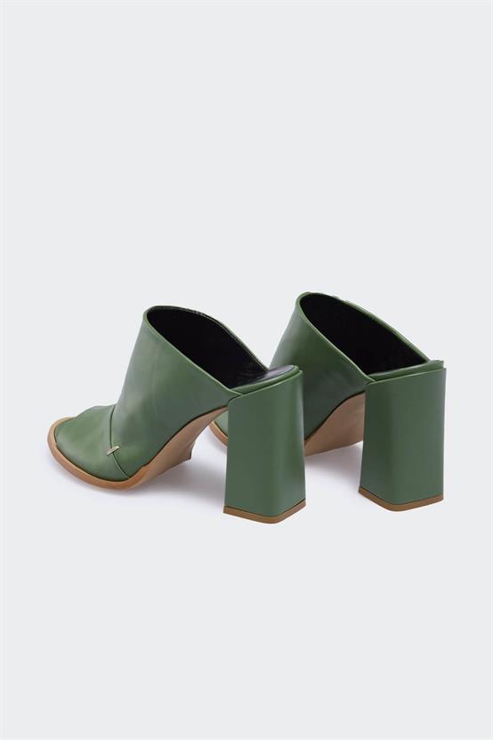 Funea Olive Deri Kadın Terlik