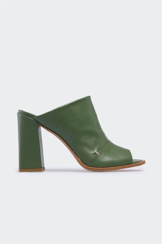 Funea Olive Deri Kadın Terlik