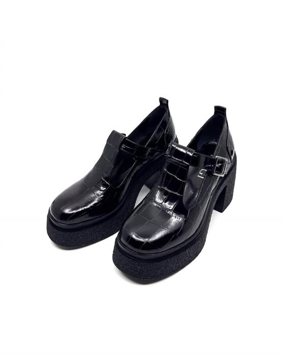 Fvg 1168 Siyah Kroko Deri Kadın Günlük Ayakkabı