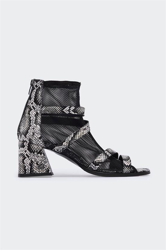 Geniae 2245 Multicolor Deri Siyah File Kadın Topuklu Sandalet