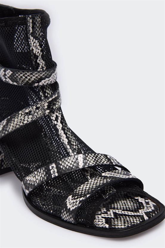 Geniae 2245 Multicolor Deri Siyah File Kadın Topuklu Sandalet