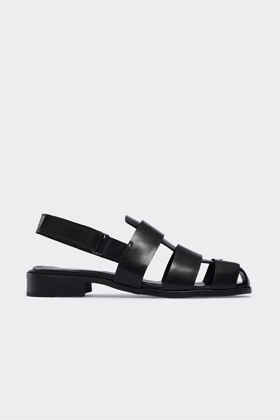 Gaerr Siyah Deri Kadın Sandalet